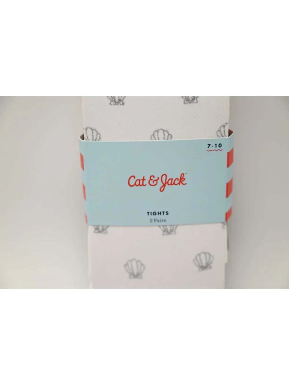 NIP Cat & Jack 2 Pack Sparkle Shells Tights Sz 7-10 White Black Silver Fashion